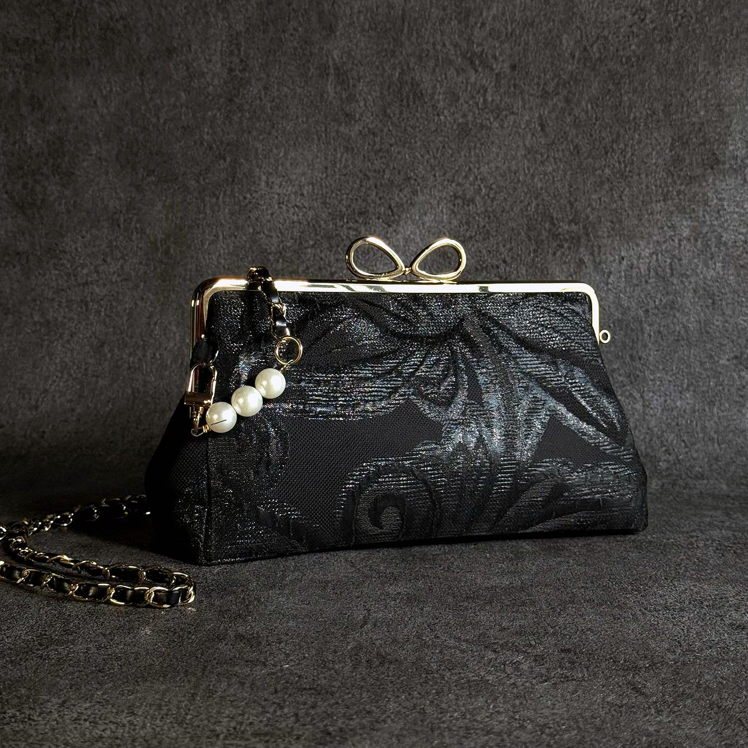 《檳榔子》横型がま口お散歩ミニショルダー〈正絹・着物帯リメイク〉