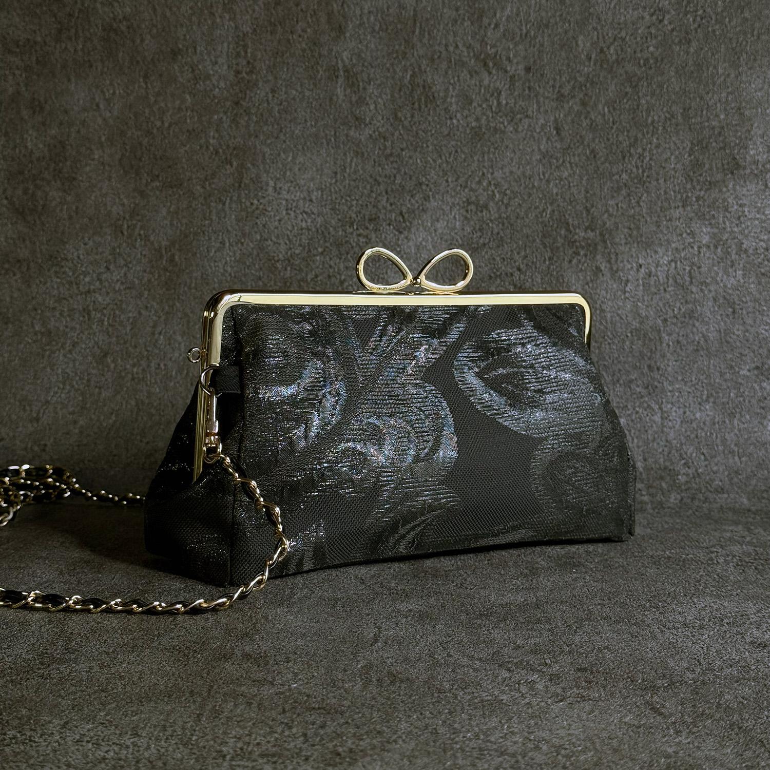 《檳榔子》横型がま口お散歩ミニショルダー〈正絹・着物帯リメイク〉 | 2枚目