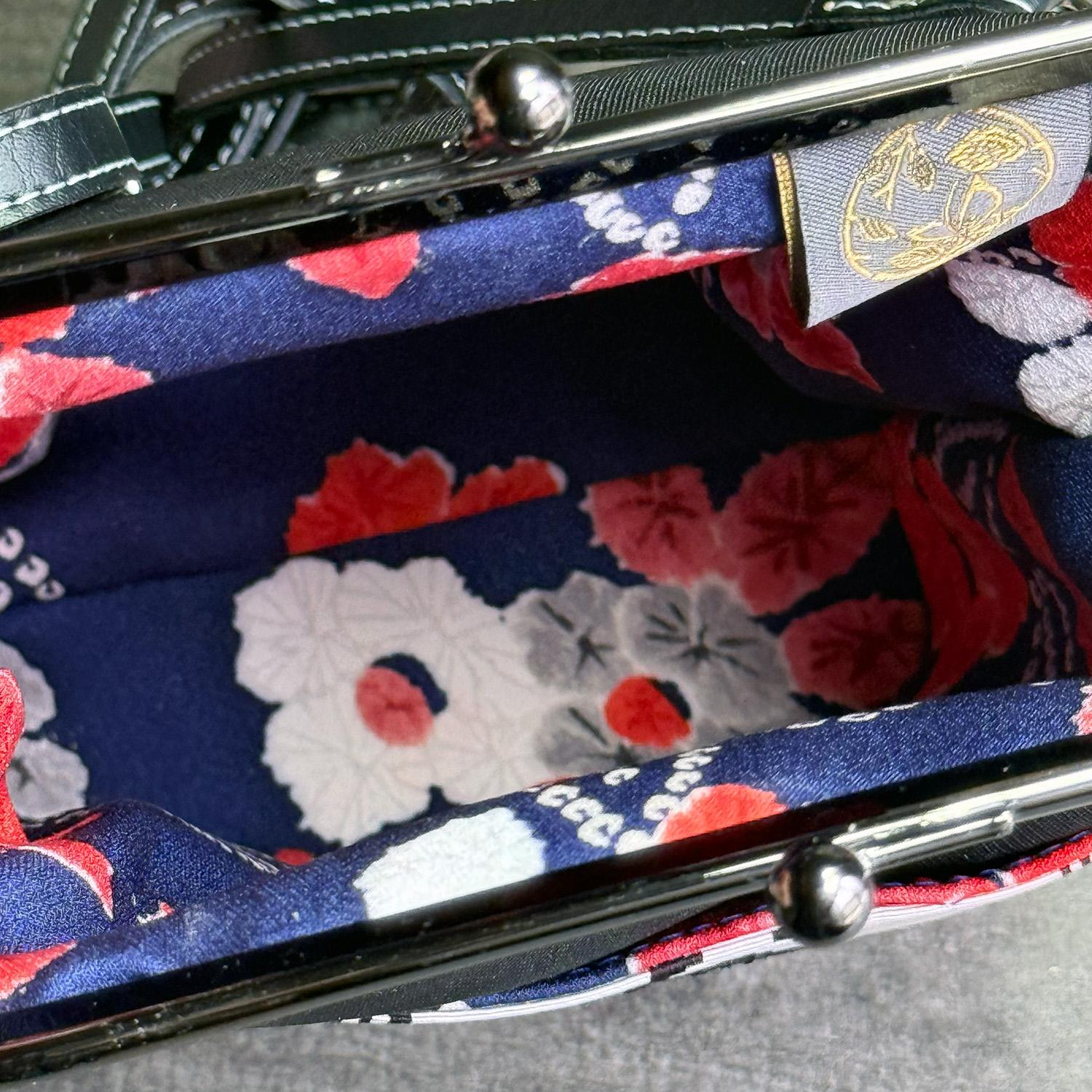 《烏羽献上》縦型がま口お散歩ミニショルダー（小）〈正絹・着物帯リメイク〉 | 3枚目