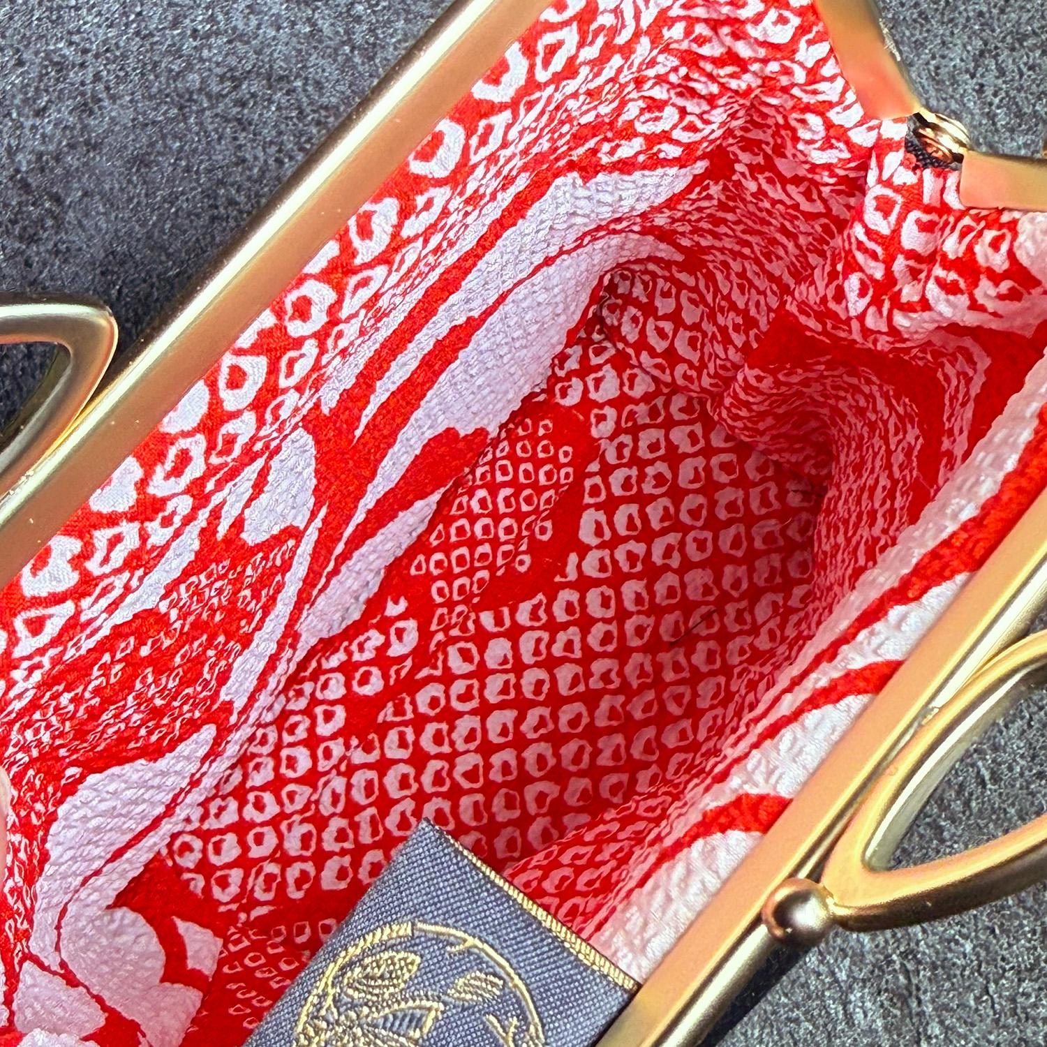 《浅緋流水》縦型がま口お散歩ミニショルダー（小）〈正絹・着物帯リメイク〉 | 4枚目