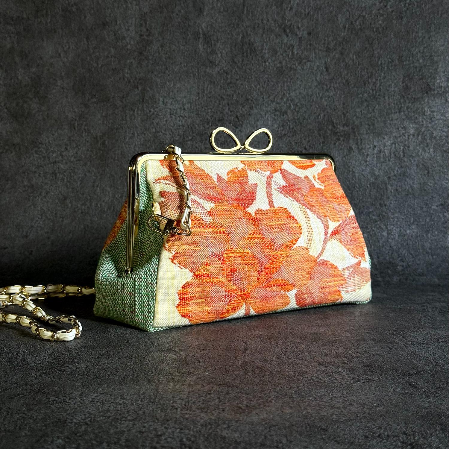 《翠芍薬》横型がま口お散歩ミニショルダー〈正絹・着物帯リメイク〉 | 2枚目