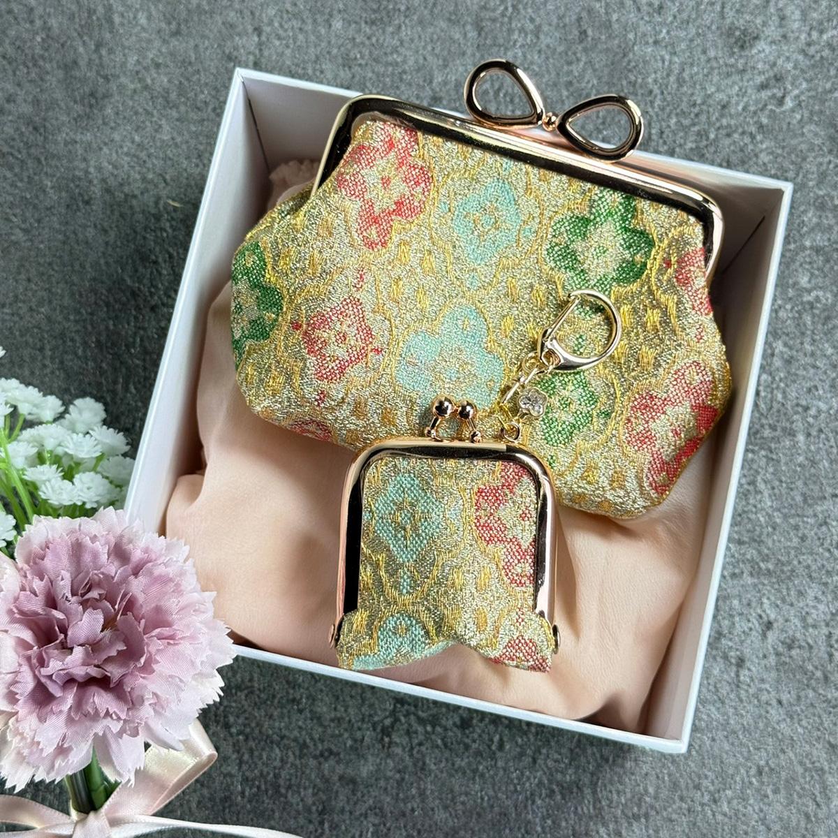 母の日ギフトセット｜正絹金襴のミニがま口ポーチ＆キーホルダー《送料無料》