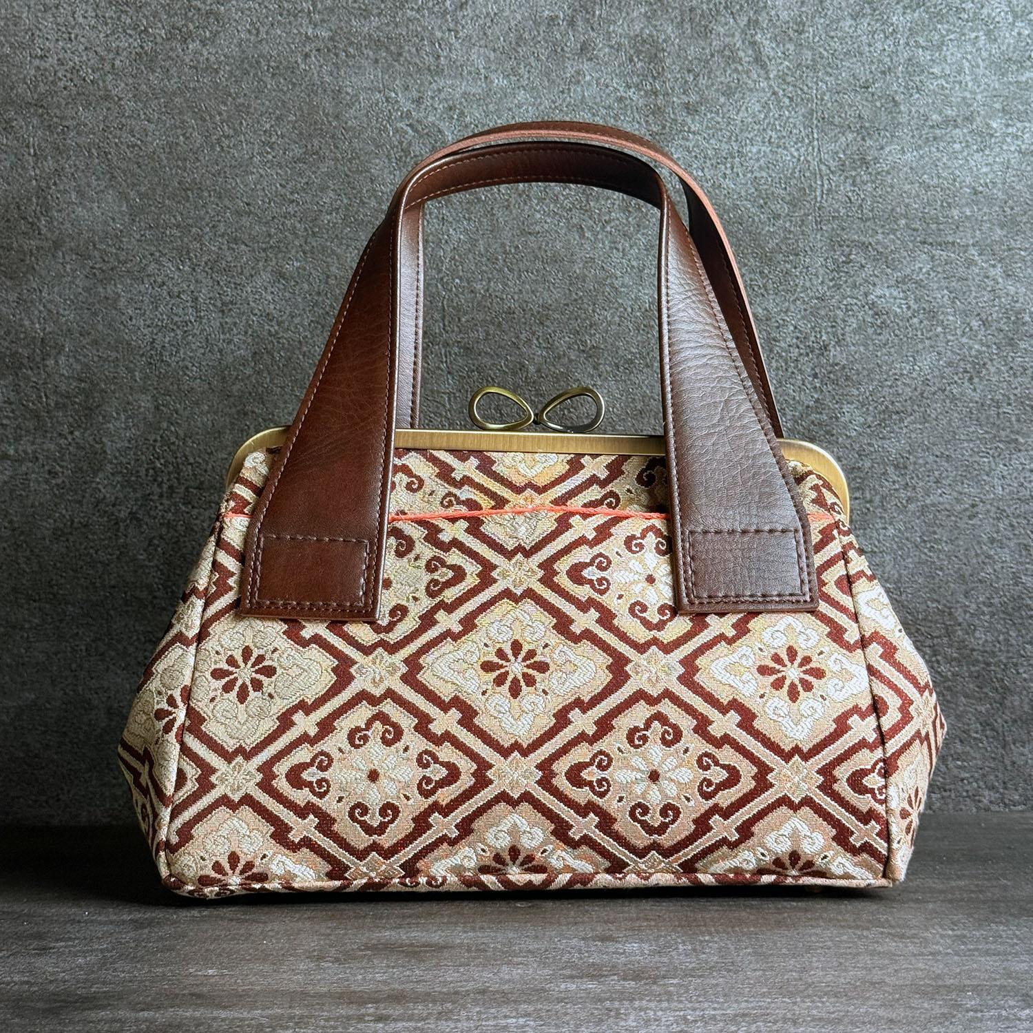 《花菱》がま口ハンドバッグ〈着物・帯リメイク〉