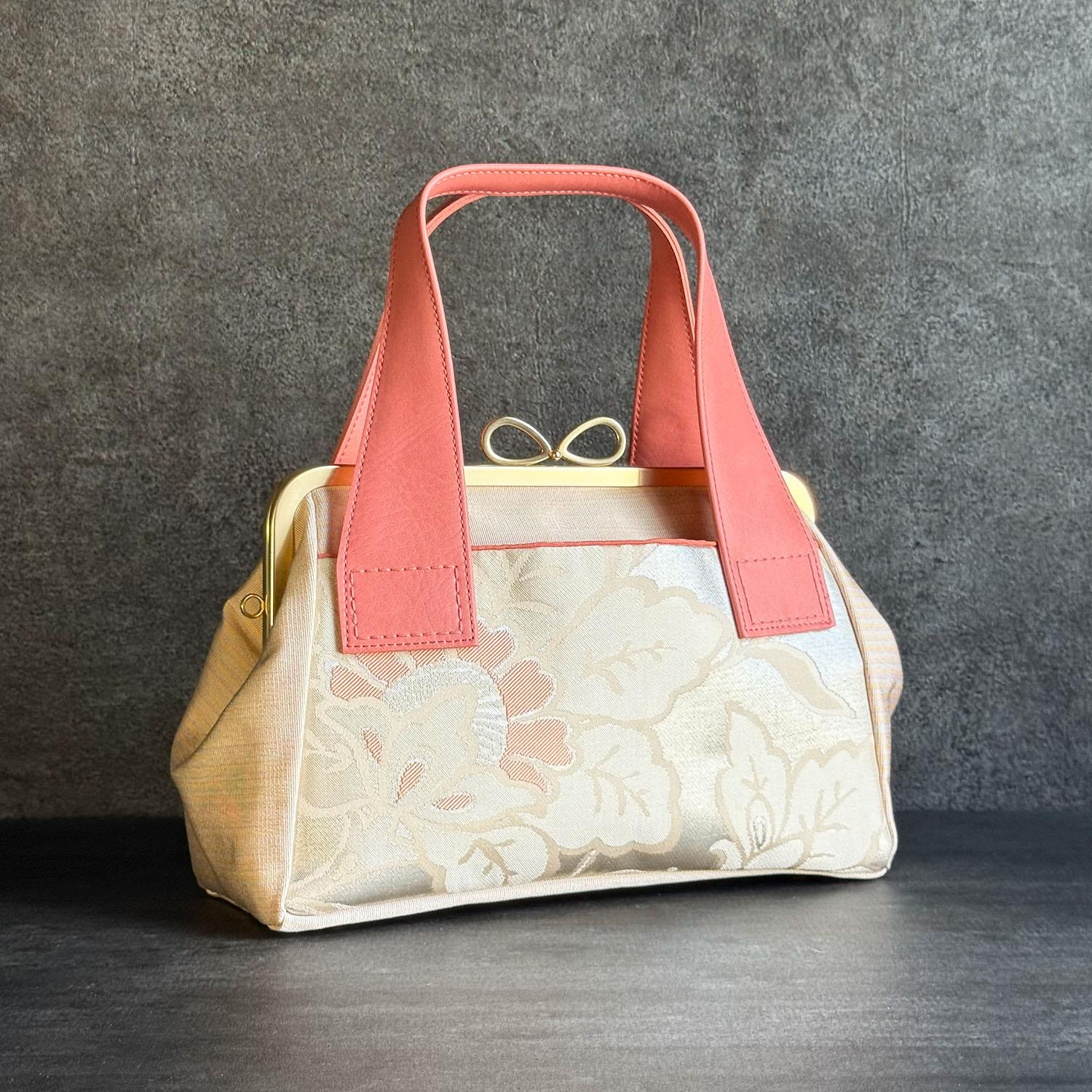 《鴇唐花》がま口ハンドバッグ〈着物・帯リメイク〉